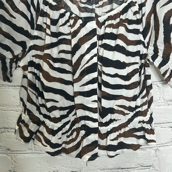 J. Crew Brown & White Zebra Print Puff Sleeve Top Size Medium - Picture 6 of 11